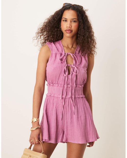 ASOS Pink Double Cloth Gathered Bust Playsuit