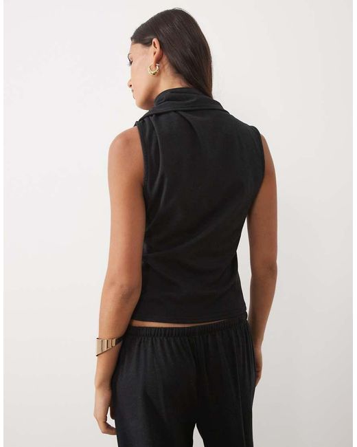 ASOS Black Supersoft Tie Neck Scarf Top