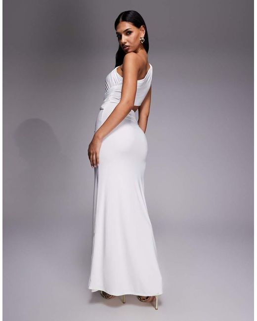 Kaiia Gray Exclusive Double Layered Slinky One Shoulder Draped Cut Out Detail Maxi Dress