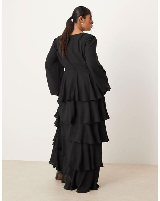 Pretty Lavish Curve Black Ashton Ruffle Maxi Dress