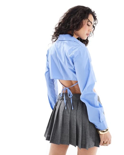 Bershka Blue Boxy Tie Back Shirt