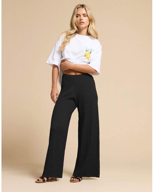 PixieGirl Blue Petite Bubble Textured Wide Leg Trousers