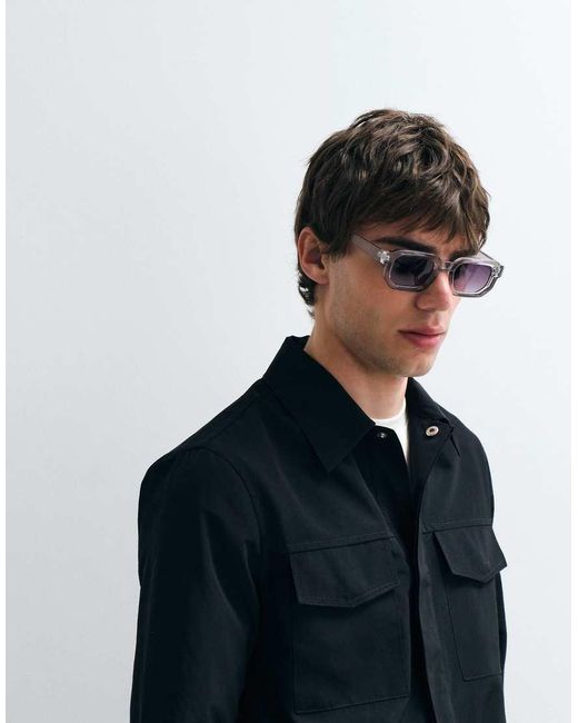 ASOS COLLECTIVE Blue Relaxed Long Sleeve Utility Shirt for men