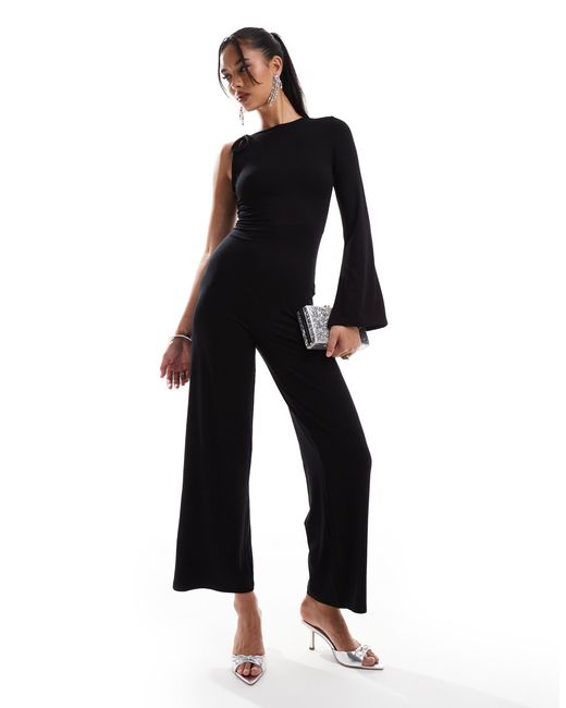 ASOS Black One Sleeve Wide Leg Jumpsuit With Tie Shoulder