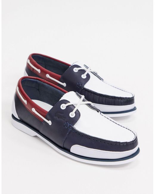 Lacoste White Nautic Boat Shoes Tricolore Leather for men
