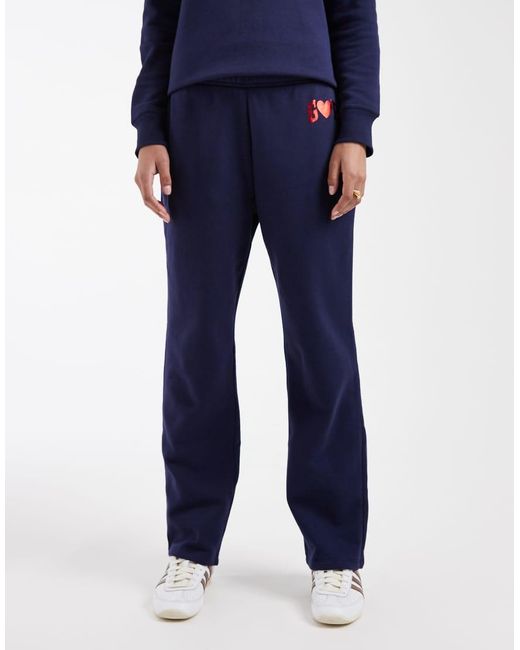 Gap Blue Foil Heart Print Straight Leg Joggers