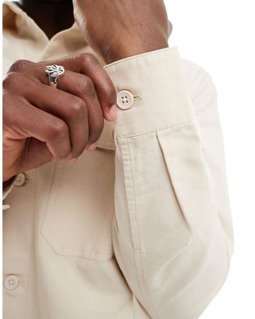 River Island White Linen Blend Overshirt for men