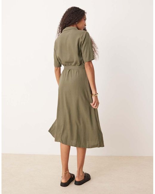 Vestido Camisero Midi De Mezcla De Lino De -Verde Jdy de color Green