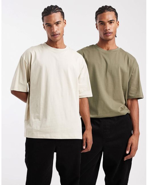 ASOS – 2er-pack basic-t-shirts in Natural für Herren