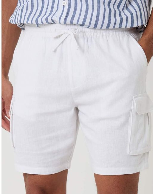 Threadbare White Linen Blend Cargo Shorts for men