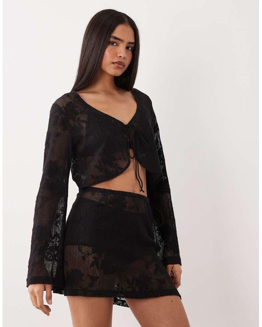 ASOS Black Sheer Crochet Lace Tie Side Beach Mini Skirt