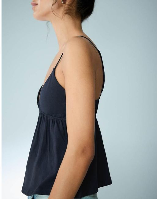 Bershka Blue Ruffle Strap Top