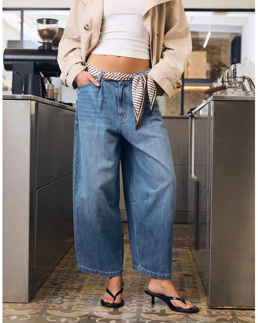 Bershka Blue Cropped Barrel Jeans