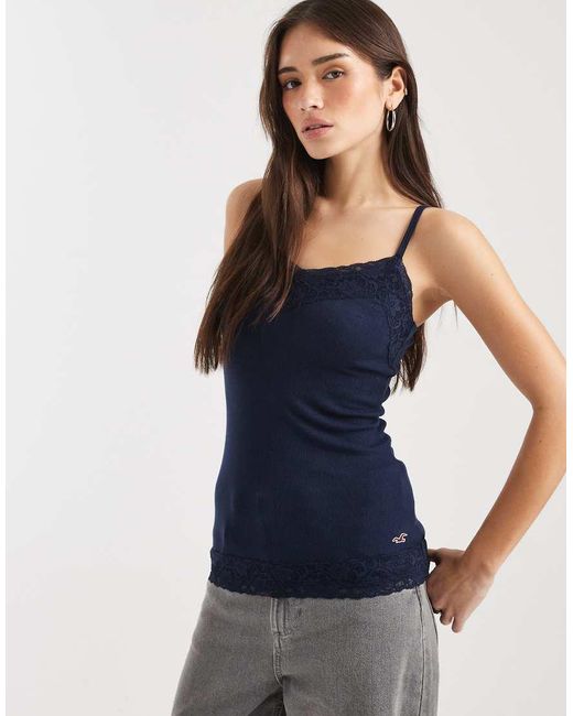 Hollister Blue Lace Trim Cami Top