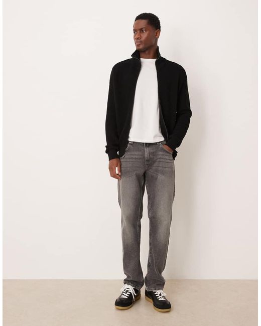 Mango Black 100% Cotton Zip Through Textured Cardigan for men