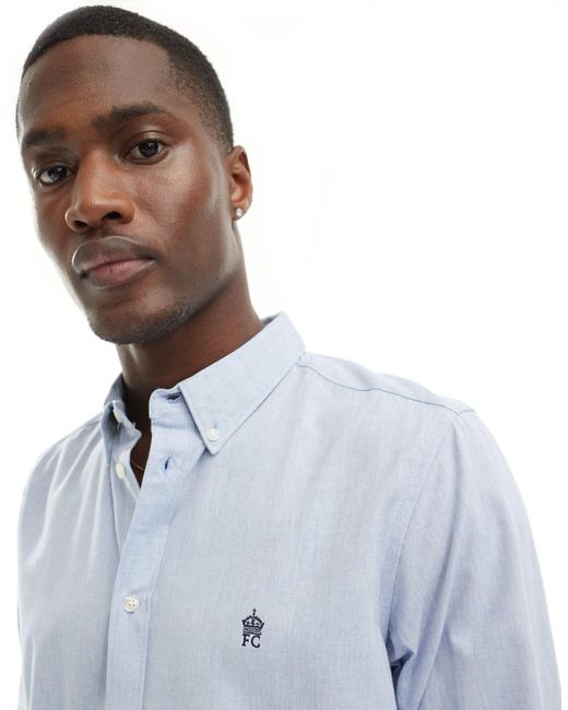 French Connection Blue Long Sleeve Oxford Shirt for men