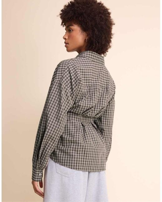 Stradivarius Natural Check Shirt With Tie Detail