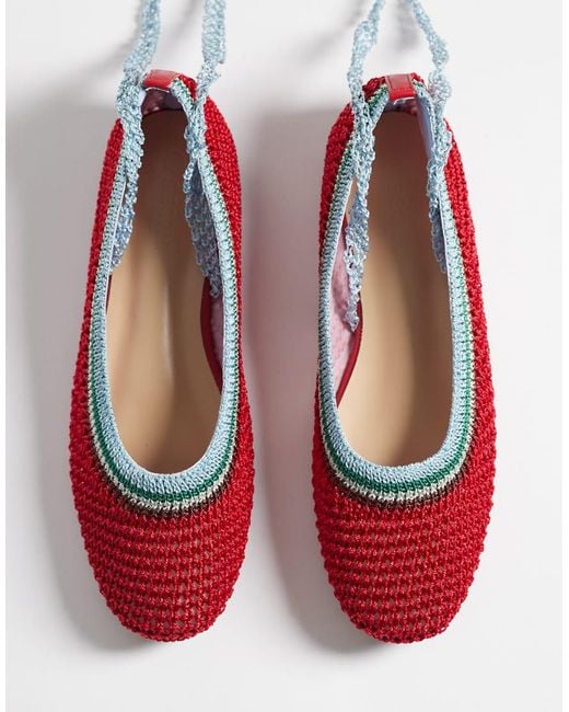 SEQWL Red Woven Lace Up Ballet Flat