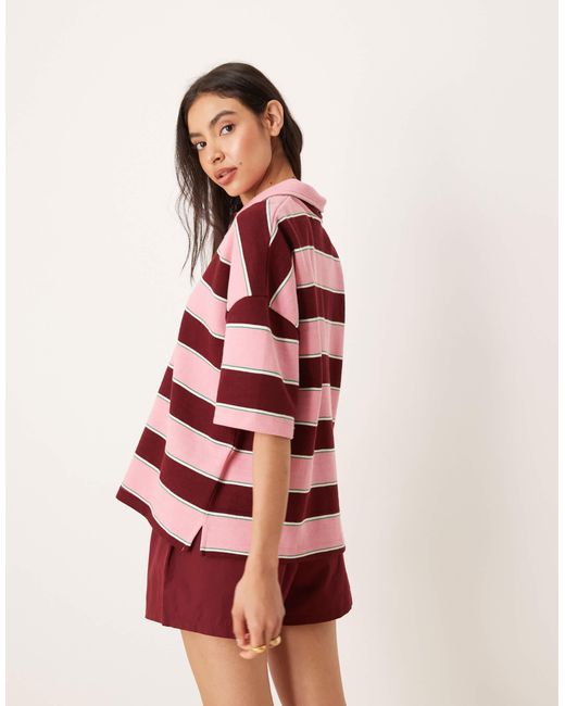 ASOS Red – pyjama aus kurzärmligem polohemd und shorts mit streifen