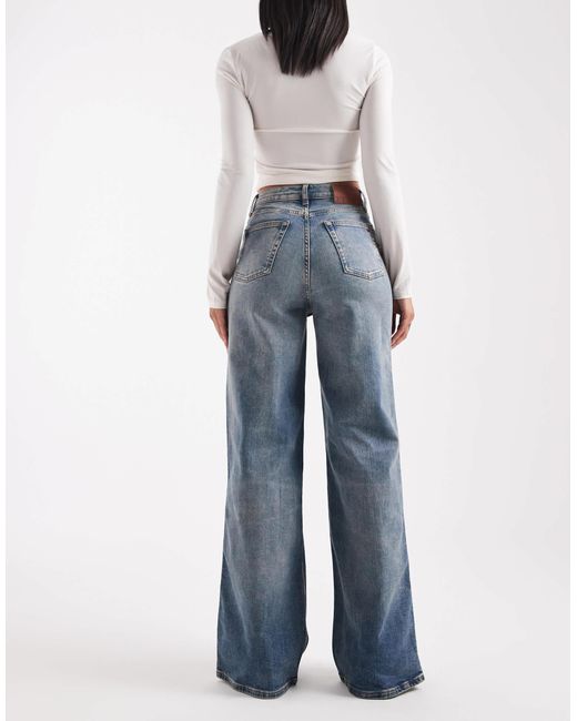 Tommy Hilfiger Blue Charlie High Rise Wide Leg Jeans With Embroidered Logo