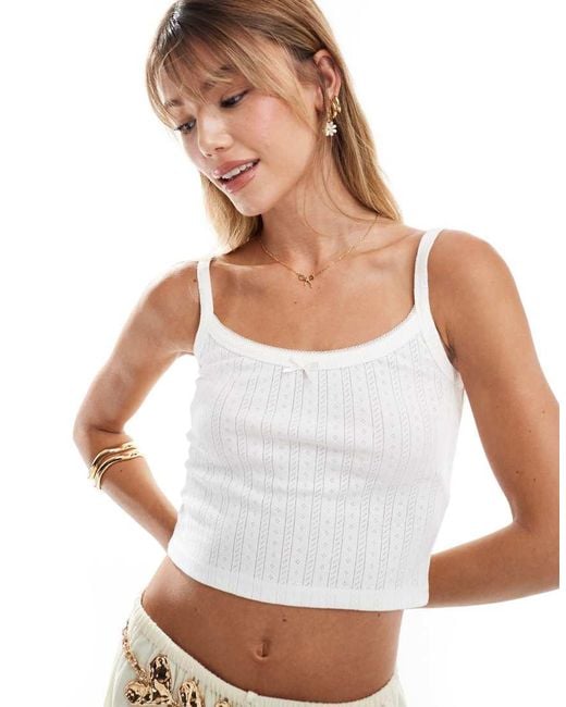 Stradivarius White Str Pointelle Cami Top