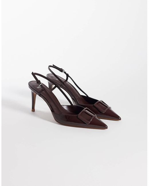 Mango Brown Pointed Heeled Slingbacks With Statement Buckle