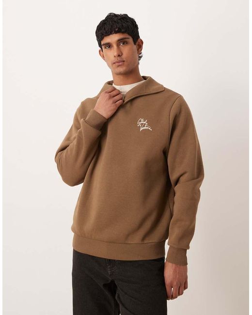 ASOS Brown Polo Sweatshirt With Text Print for men