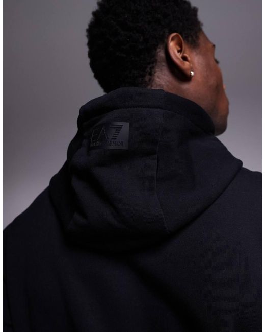 EA7 Black Armani Embossed Central Logo Hoodie for men