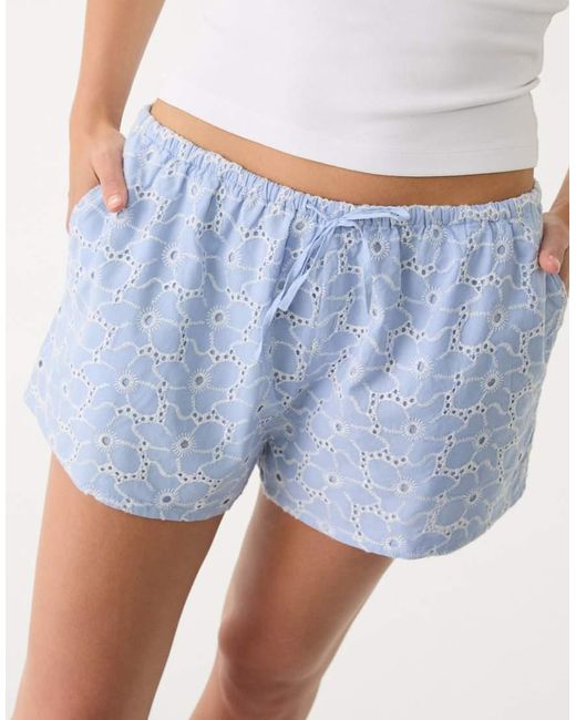 Stradivarius Blue Shorts With Contrast Embroidery