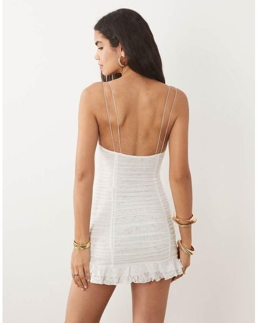 I.AM.GIA White Aveline Lace And Ruffle Trim Cut Out Detailing Strappy Mini Dress