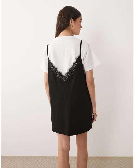 ASOS Black Short Sleeve Lace Overlay Mini Dress