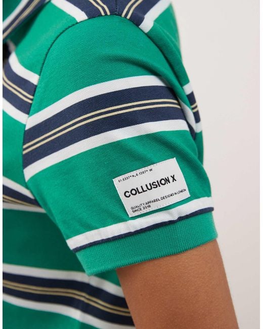 Collusion Green Stripe Shrunken Polo