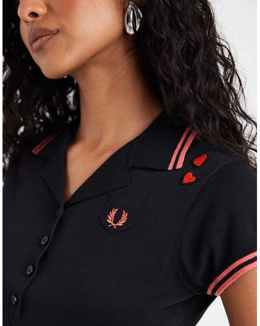 Fred Perry Black X Amy Winehouse Pocket Detail Knitted Polo Shirt