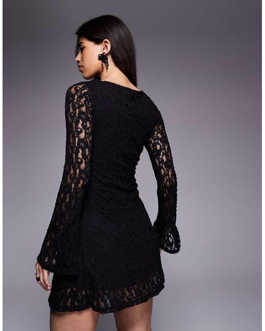 ASOS Blue Lace Long Sleeve Mini Dress