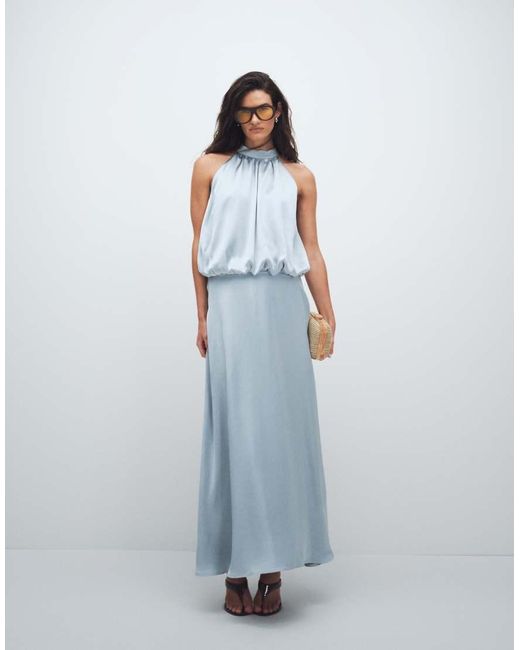 Gina Tricot Blue Satin Halterneck Maxi Dress