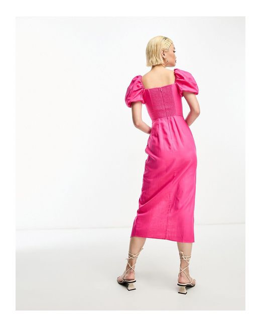 & Other Stories Pink Fitted Puff Sleeve Dress