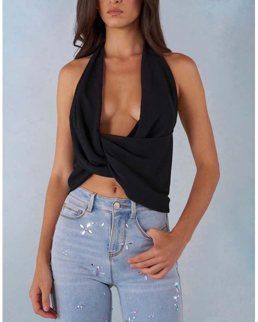 Oh Polly Blue Halter Neck Twisted Detail Chiffon Top
