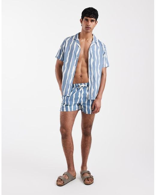 Aray Blue Abstract Stripe Swim Shorts for men