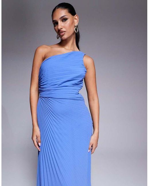 Forever New Blue One Shoulder Pleated Maxi Dress