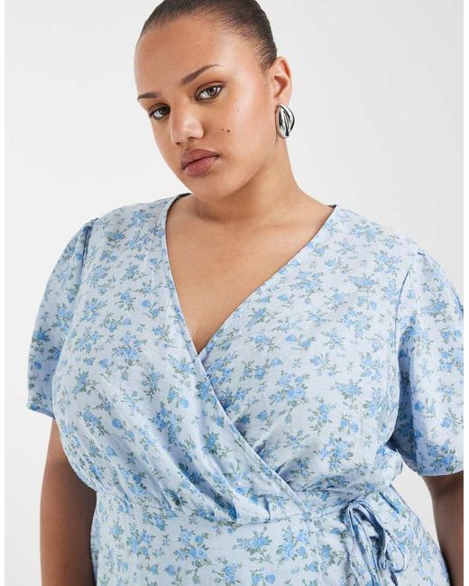 Vero Moda Blue Flutter Sleeve Wrap Front Mini Dress