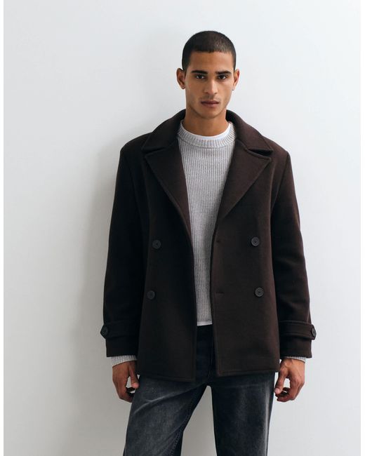 Threadbare Black Faux Wool Double Breasted Jacket for men