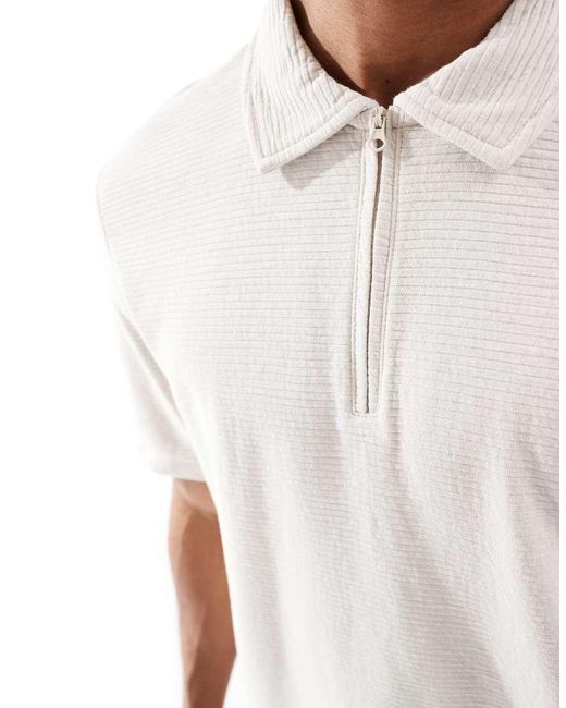 Polo Con Zip Testurizzata di Jack & Jones in White da Uomo