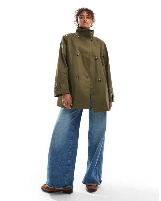ASOS Green Wax Trench Coat With Quilt Lining