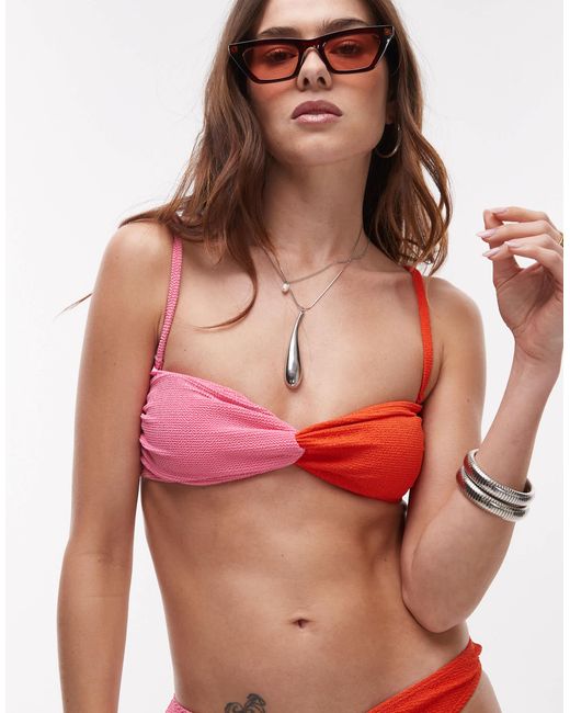 & Other Stories Red Crinkle Twist Knot Bikini Top With Removeable Padding