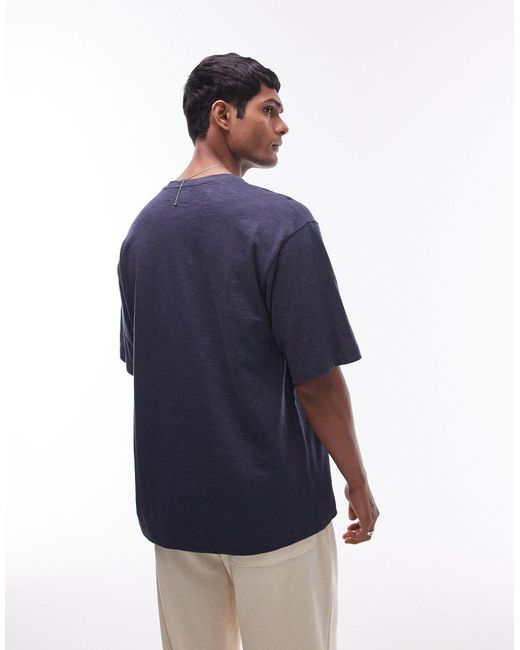 Topman Blue Oversized Fit Linen Mix T-shirt for men