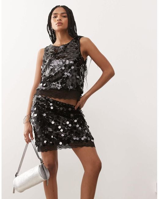 Noisy May White Disc Sequin Mini Skirt