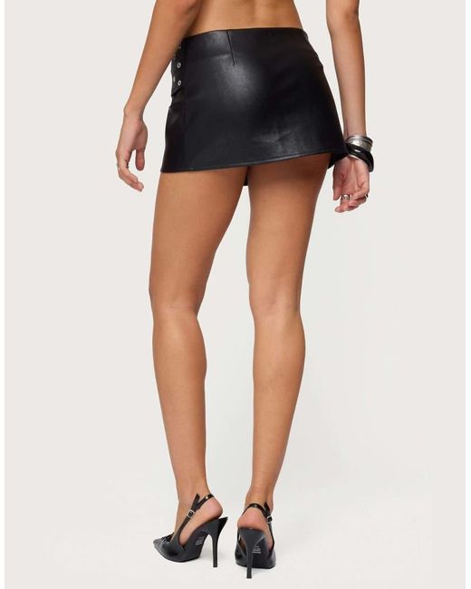 Edikted Black Crossover Grommet Faux Leather Mini Skirt