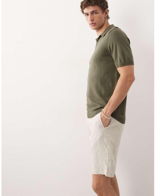 Mango Natural 100% Linen Slim Fit Shorts for men