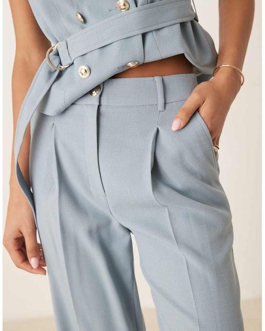ASOS Blue Tailored Straight Leg Pants With Gold Button Detail