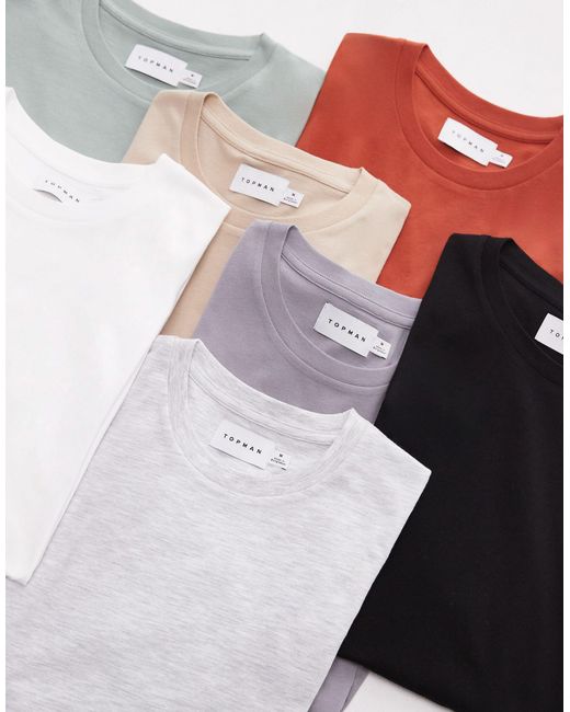 Topman – 7er-pack klassisch geschnittene t-shirts in Multicolor für Herren